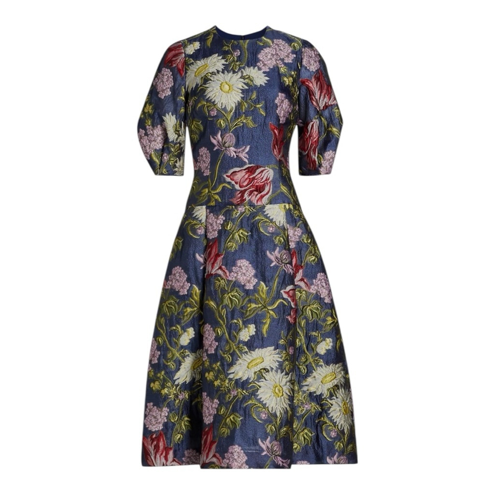 Teri Jon Floral Jacquard Puff-Sleeve Cocktail Dress Size 2 NWT - Picture 4 of 10